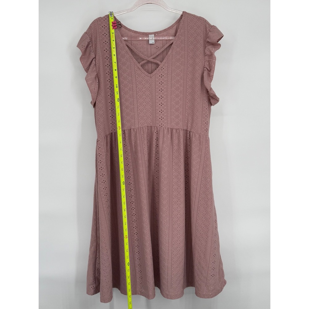 Brown Coco Sz 2XL Womens Dusty Rose Eyelet Flutter Sleeve Crisscross Dress‎ - Picture 2 of 10